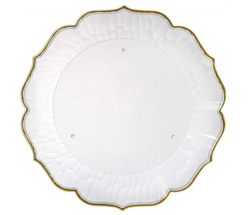 Frosted Plastic Serving Tray Flower Shape with Gold Rim 32 cm 6825