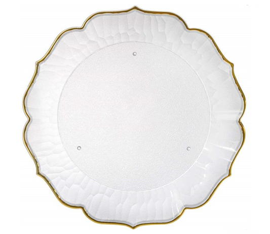 Frosted Plastic Serving Tray Flower Shape with Gold Rim 32 cm 6825