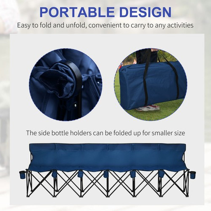 6 Seater Folding Bench Outdoor Garden Camping Sports Seats with Cup Holder