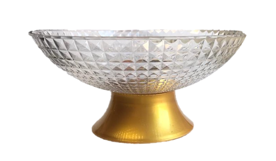 Clear Plastic Fruit Bowl with Stand Diamond Cushion Pattern 23 x 10 cm 6844