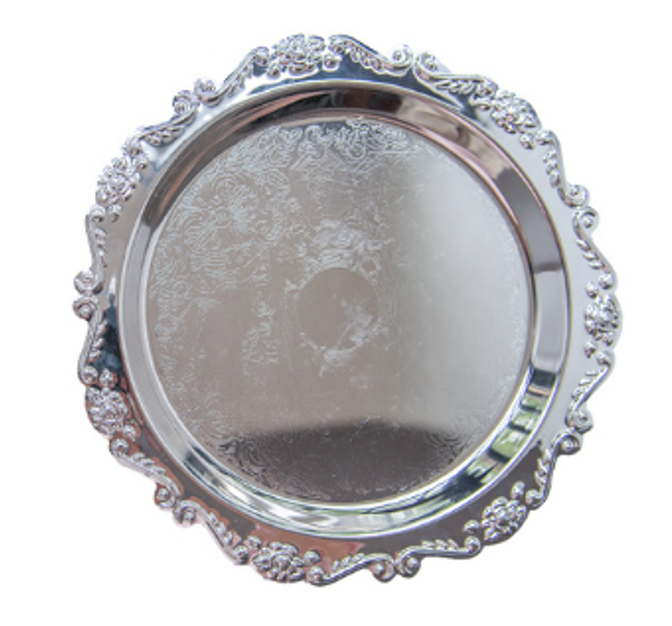 Plastic Round Serving Tray Baroque Style Flower Design 36 cm Assorted Colours 6850