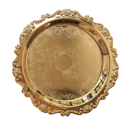 Plastic Round Serving Tray Baroque Style Flower Design 36 cm Assorted Colours 6850
