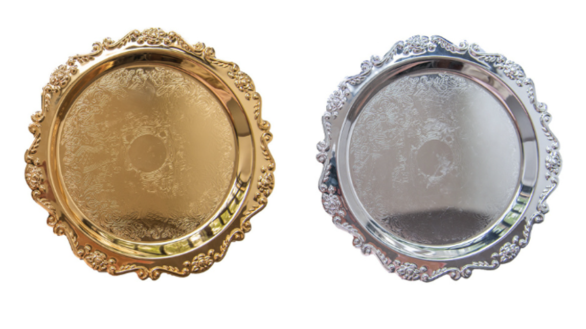 Plastic Round Serving Tray Baroque Style Flower Design 36 cm Assorted Colours 6850