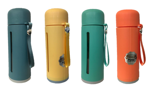 Glass / Plastic Water Bottle Flask with Strap 500ml 21 x 7 cm Assorted Colours 7218 A