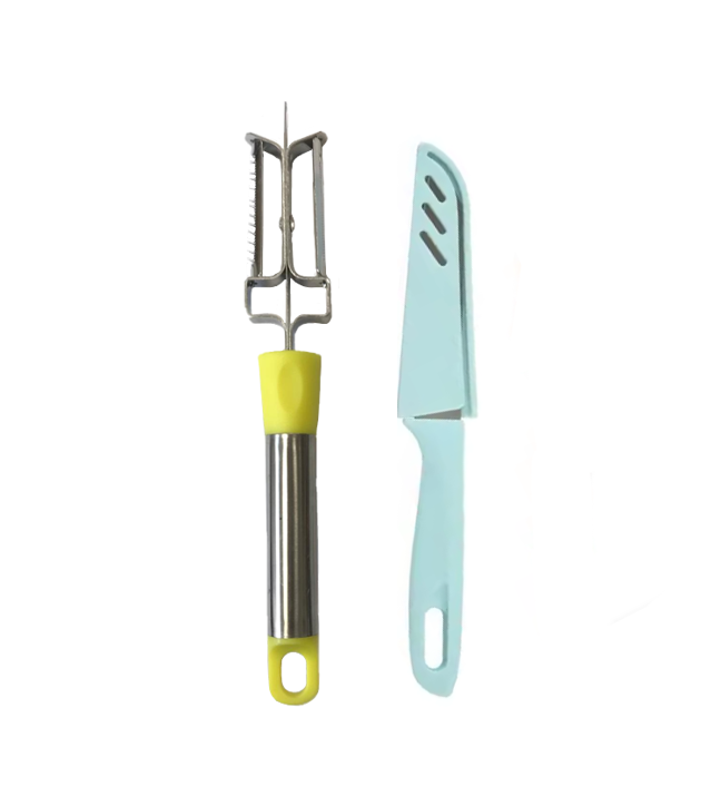 Stainless Steel Double Sided Vegetable Peeler and Knife Set 20 cm Assorted Colours 6950
