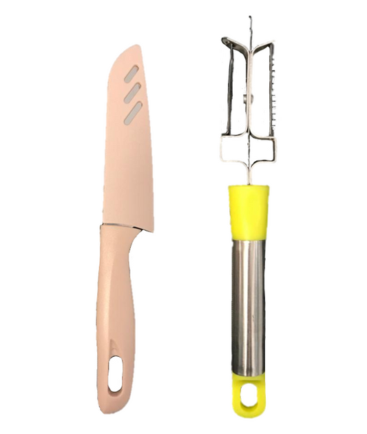 Stainless Steel Double Sided Vegetable Peeler and Knife Set 20 cm Assorted Colours 6950