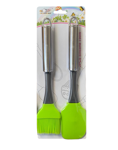 Green Silicone Spatula and Pastry Brush Set Metal Handle 26 cm 6951