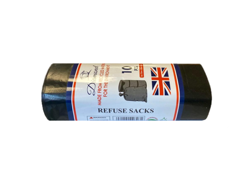 Black Refuse Sacks Bin Bags Roll Of 10