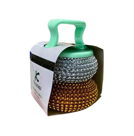 Kitchen Steel Scourers with Plastic Handle 2pcs 3.5 x 8 cm Assorted Colours 6974