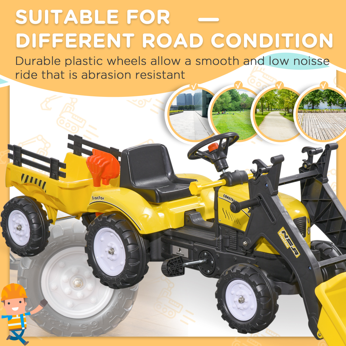 Kids Pedal Go Kart Ride on Excavator Wheels Tyres Kids Children -Yellow