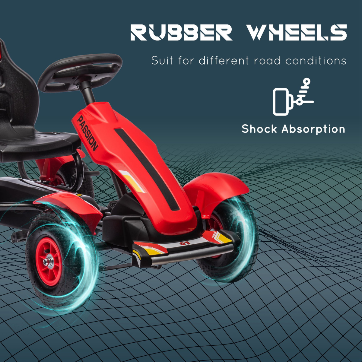 Kids Pedal Go Kart w/ Adjustable Seat, Inflatable Tyres, Handbrake - Red