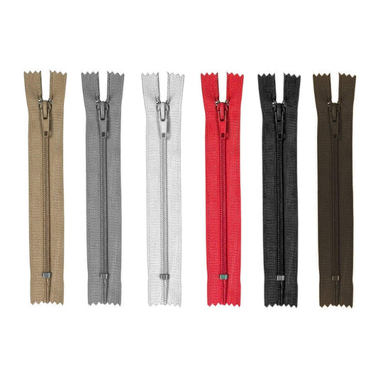 6 Pack Assorted Colour Sewing Open Ended Zip