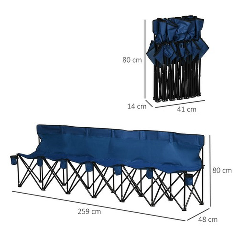 6 Seater Folding Bench Outdoor Garden Camping Sports Seats with Cup Holder