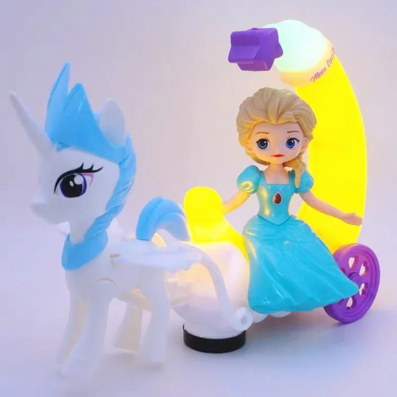 Light Up Princess & Unicorn Moon Carriage Toy with Sounds & Magical Movement