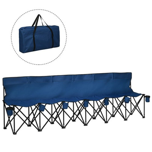 6 Seater Folding Bench Outdoor Garden Camping Sports Seats with Cup Holder