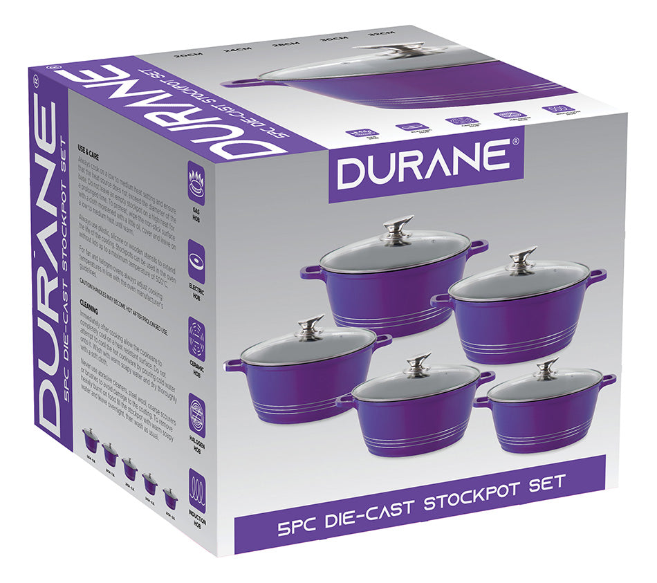 Durane Die Cast Stock Pot Set of 5 Purple 20 - 32 cm 9319