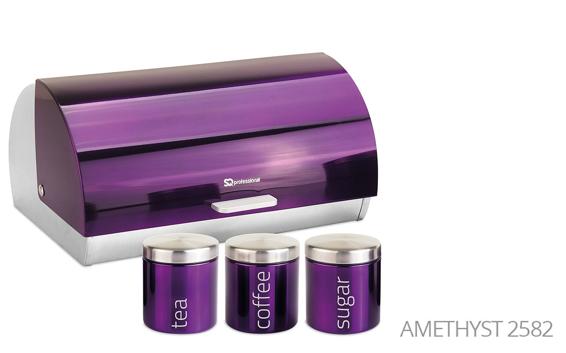 SQ Professional Gems Metal Bread Bin with 3 Canisters Assorted Colours 9895