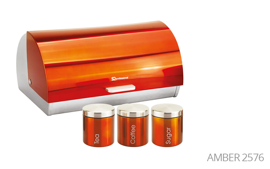 Sq Professional Gems Metal Bread Bin With 3 Canisters Assorted Colours