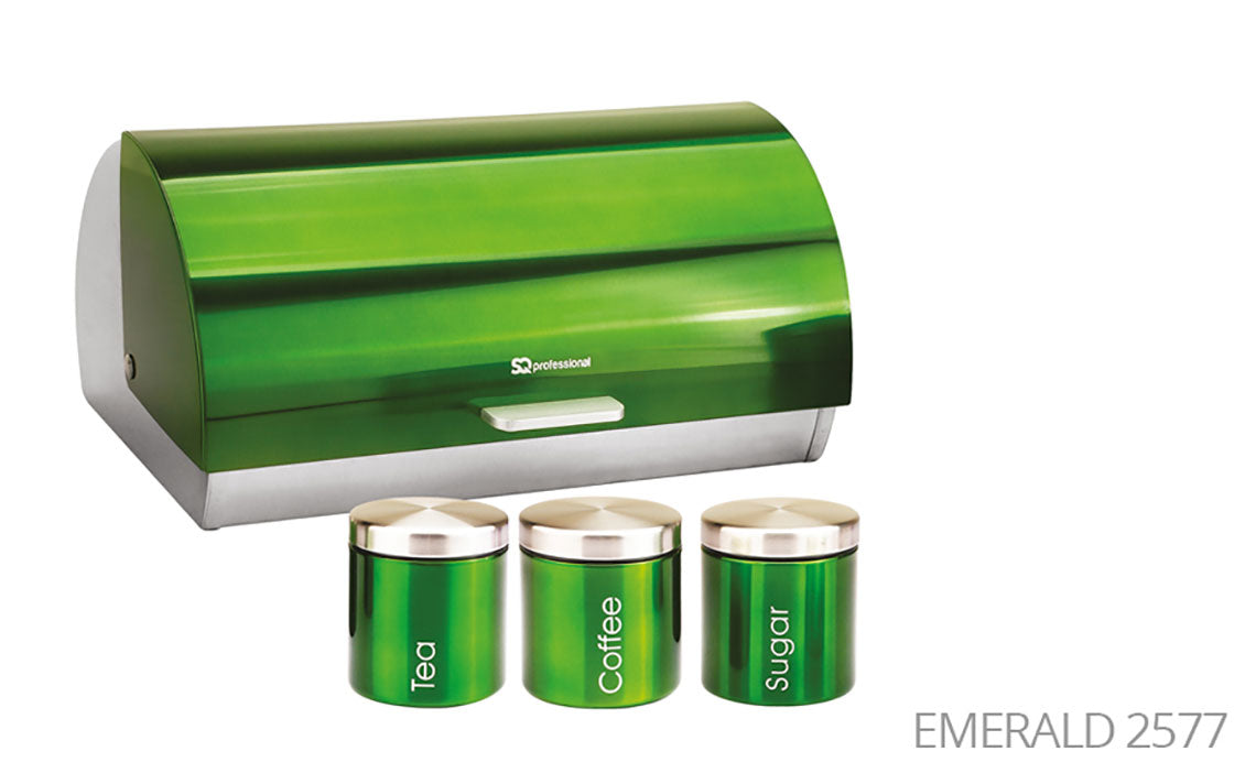 Sq Professional Gems Metal Bread Bin With 3 Canisters Assorted Colours
