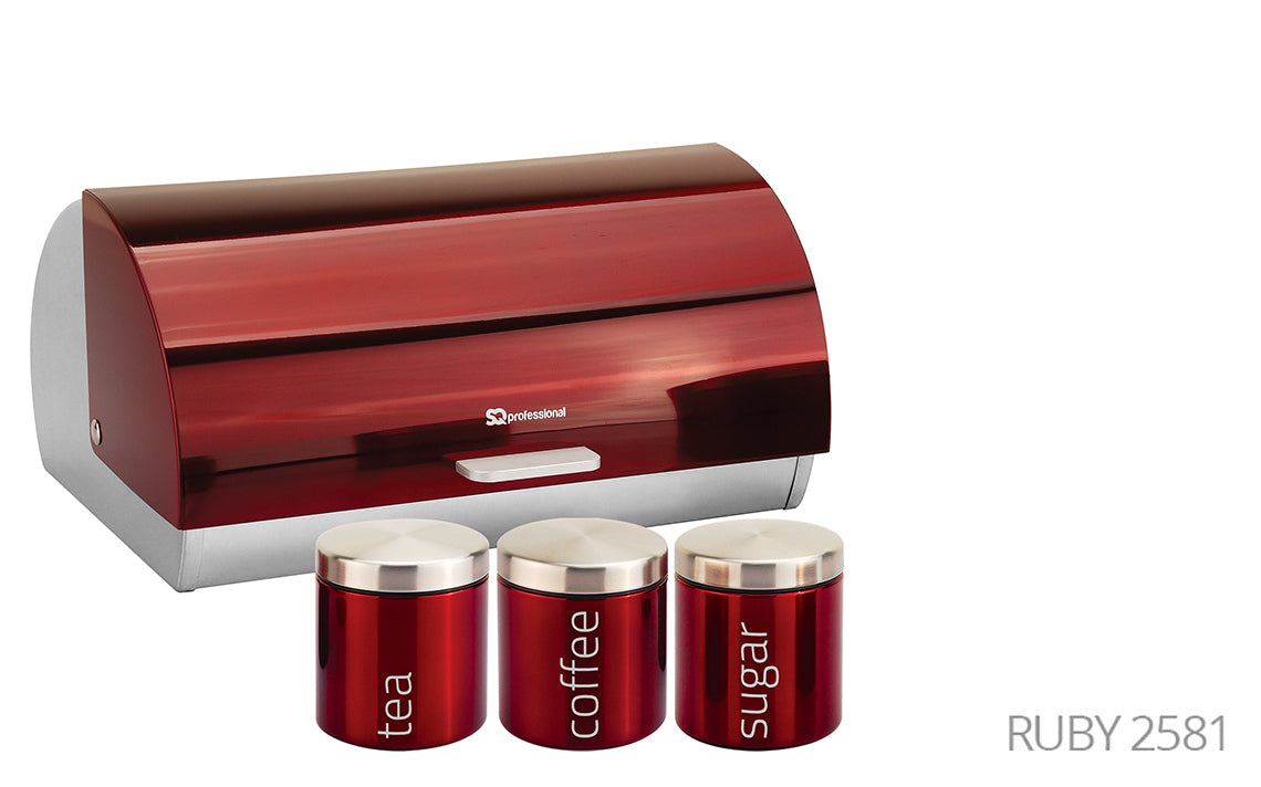 SQ Professional Gems Metal Bread Bin with 3 Canisters Assorted Colours 9895