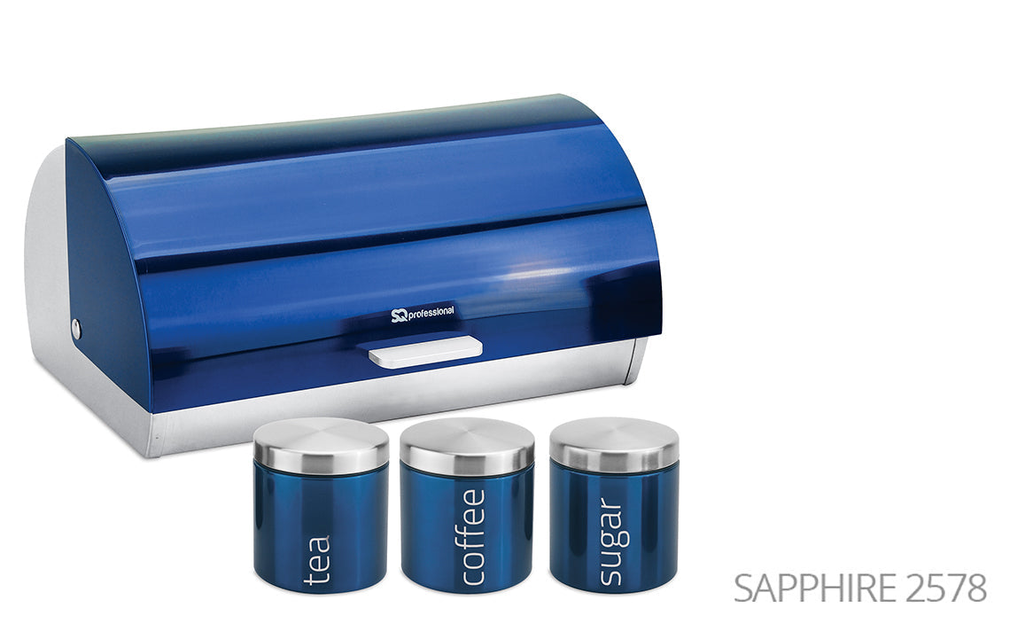 Sq Professional Gems Metal Bread Bin With 3 Canisters Sapphire