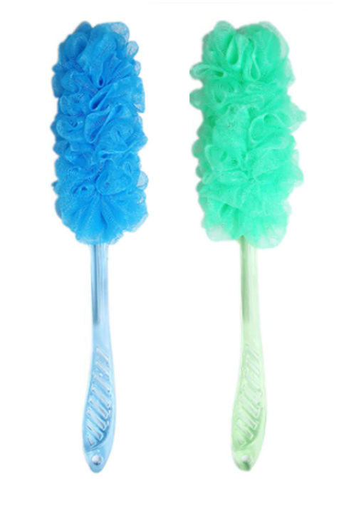 Bathroom Bath Shower Mesh Puff Brush with Handle 40 cm Assorted Colours 7002