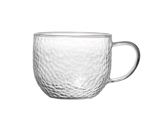 Textured Large Clear Glass Breakfast Yoghurt Milk Tea Cup 10 x 8 cm 7055