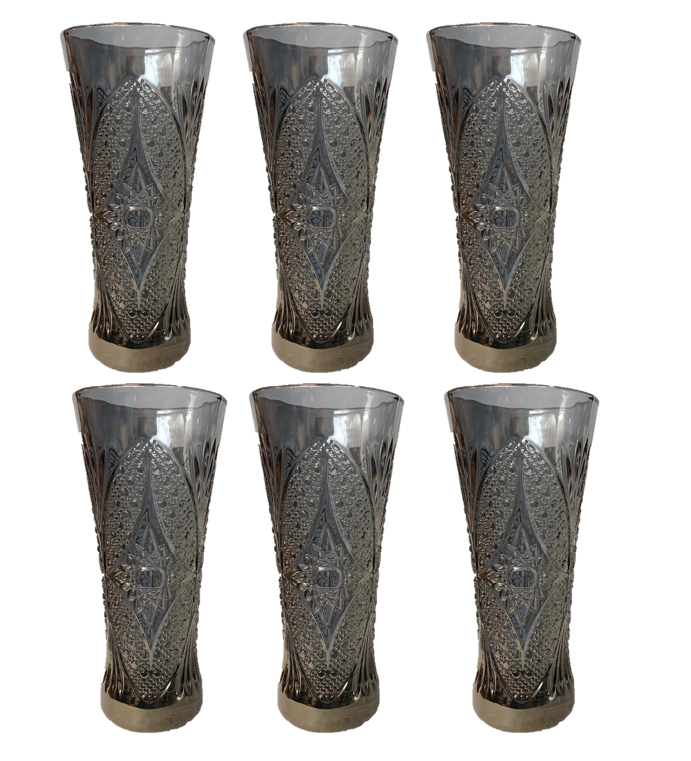 Small Half Pint Decorated Drinking Glass 15 x 7 cm Set of 6 Black Grey 7058