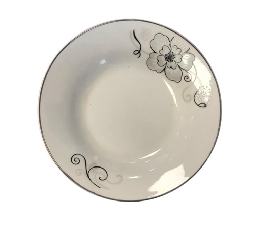 Dining Appetiser Plate White Floral Design with Silver Rim 17.5 x 3 cm 7072