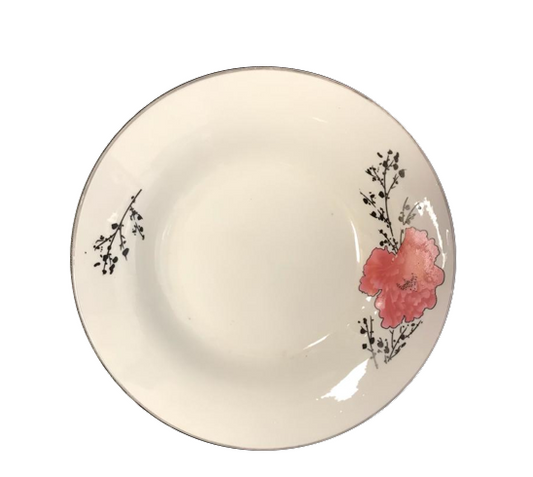 Dining Appetiser Plate Pink Floral Design with Silver Rim 17.5 x 3 cm 7079