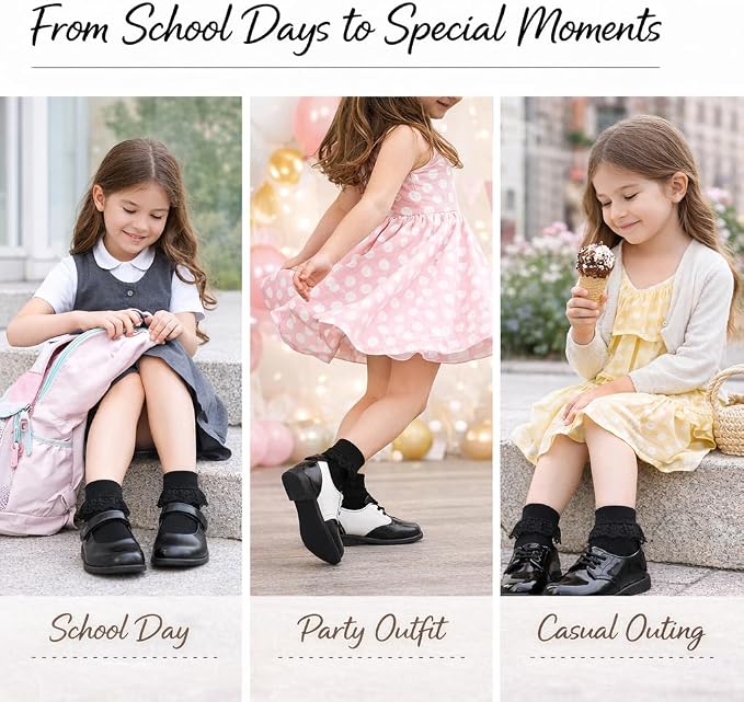 Girls Back To School 3 Pack of Frill Lace Socks - 3 Colours