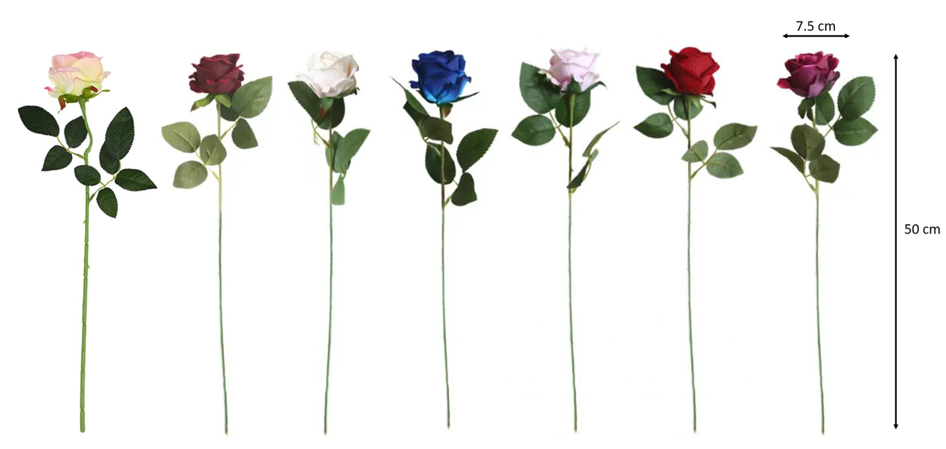 Plastic Artificial Fake Roses Flowers Single Stem Velvet Petals 50 cm Assorted Colours 7105