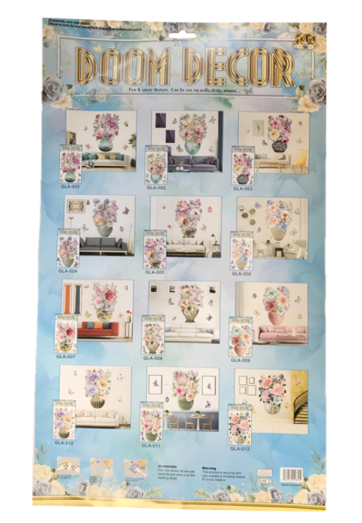Room Decor 3D Effect Wall Stickers Flowers Vase Design 60 x 35 cm Assorted Designs and Colours 7125