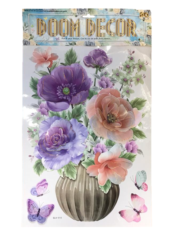 Room Decor 3D Effect Wall Stickers Flowers Vase Design 60 x 35 cm Assorted Designs and Colours 7125