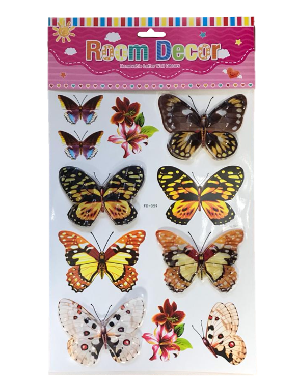 Room Decor 3D Effect Wall Stickers 44 x 25 cm Assorted Designs and Colours 7127