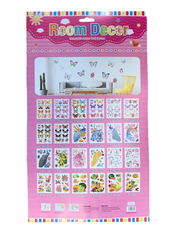 Room Decor 3D Effect Wall Stickers 44 x 25 cm Assorted Designs and Colours 7127