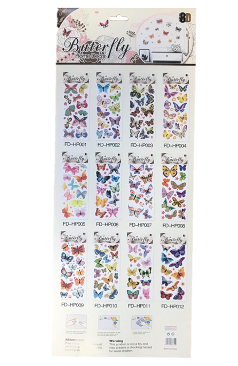 Room Decor 3D Effect Wall Stickers 50 x 24 cm Butterfly Designs Assorted Designs 7128