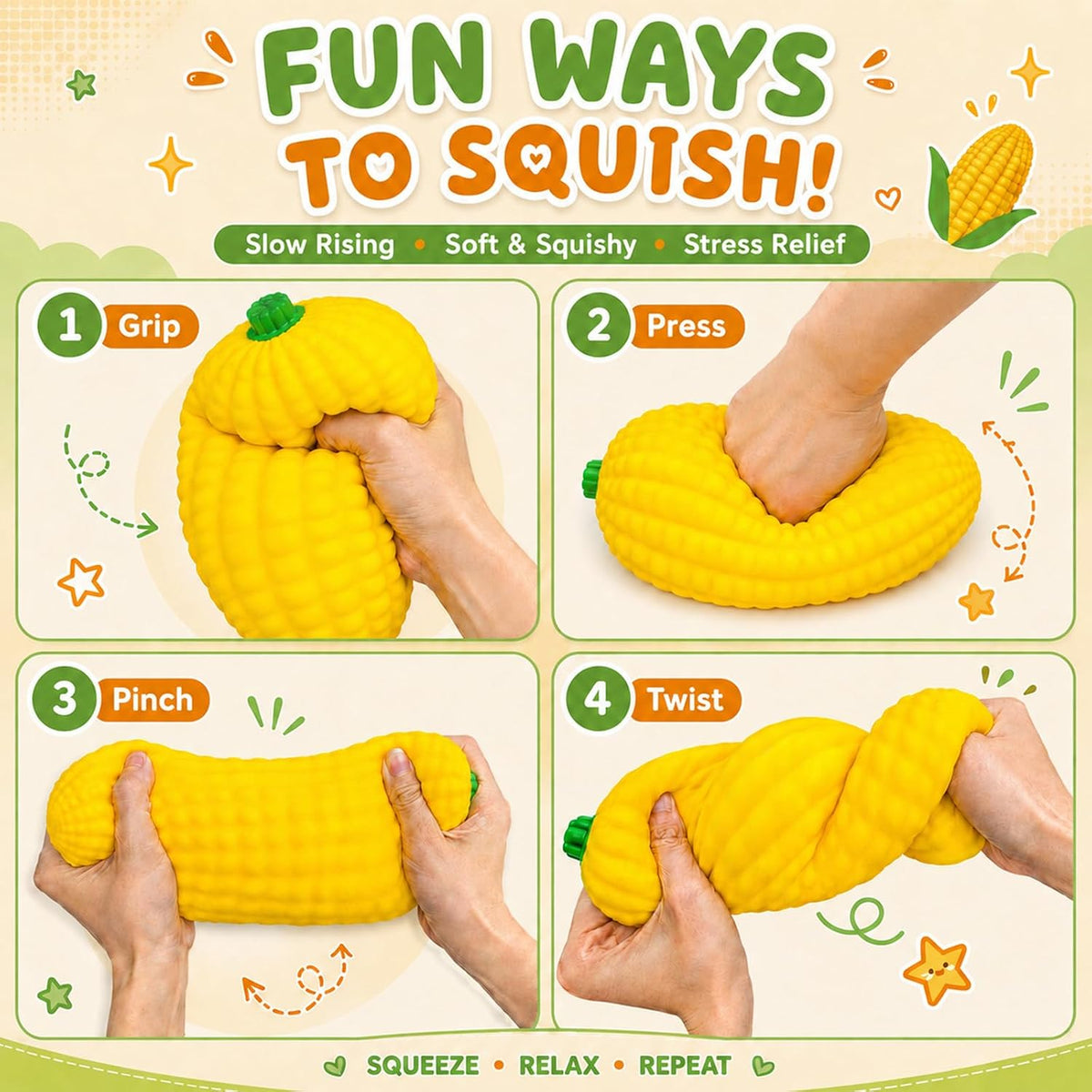 XXL Jumbo Corn on the Cob Sweetcorn Squishy Fidget Squish Sensory Toy