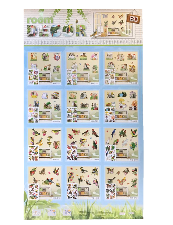 Room Decor 3D Effect Wall Stickers Animal Pets Design 60 x 34 cm Assorted Designs and Colours 7131