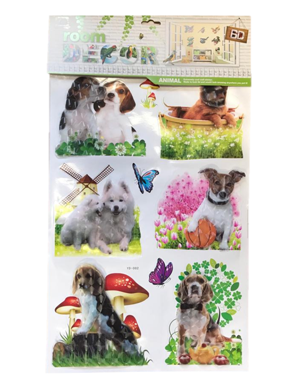 Room Decor 3D Effect Wall Stickers Animal Pets Design 60 x 34 cm Assorted Designs and Colours 7131