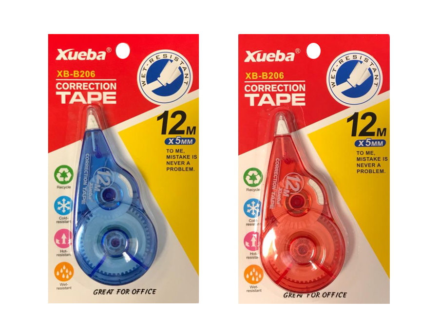 White Dry Correction Tape Dispenser Roller 12 m x 5 mm Assorted Colours 7132