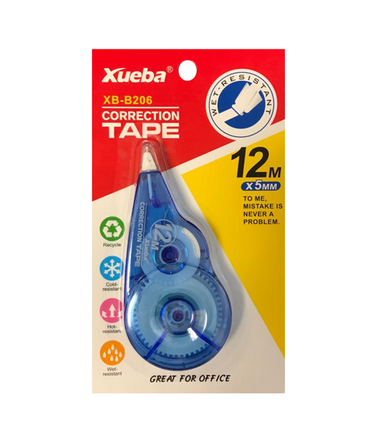 White Dry Correction Tape Dispenser Roller 12 m x 5 mm Assorted Colours 7132