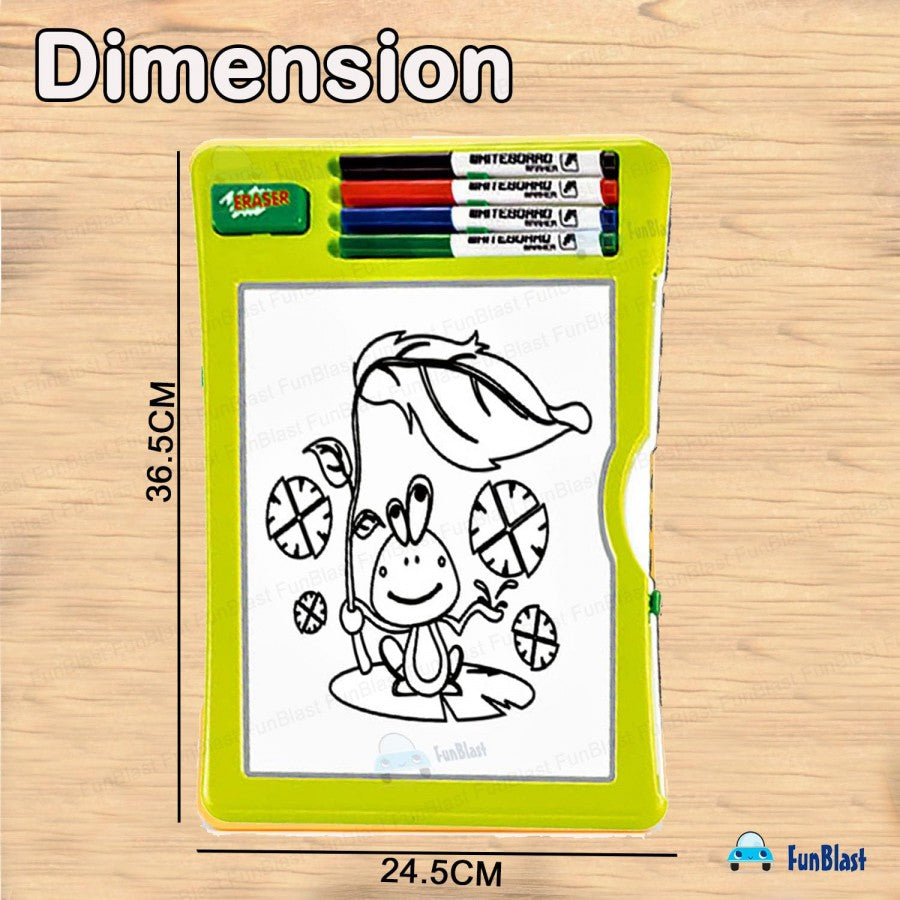 Wipe and Clean Magic Drawing & Writing Board for Kids - Reusable Graffiti Art Board with 4 Whiteboard Pens, 8 Study Cards & 1 Eraser - Educational Learning Toy for Children