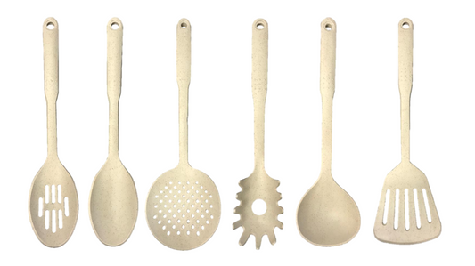 Plastic Assorted Kitchen Cooking Utensils Speckled Cream 30 cm Set of 6 7170