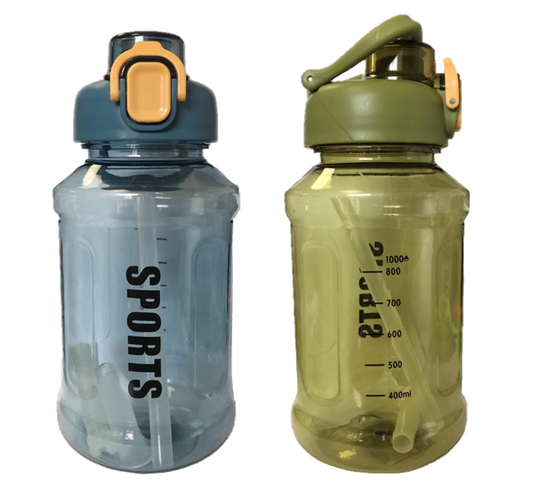 Plastic Sports Gym Drinking Bottle with Straw 1000 ml 20 x 9 cm Assorted Colours 7177