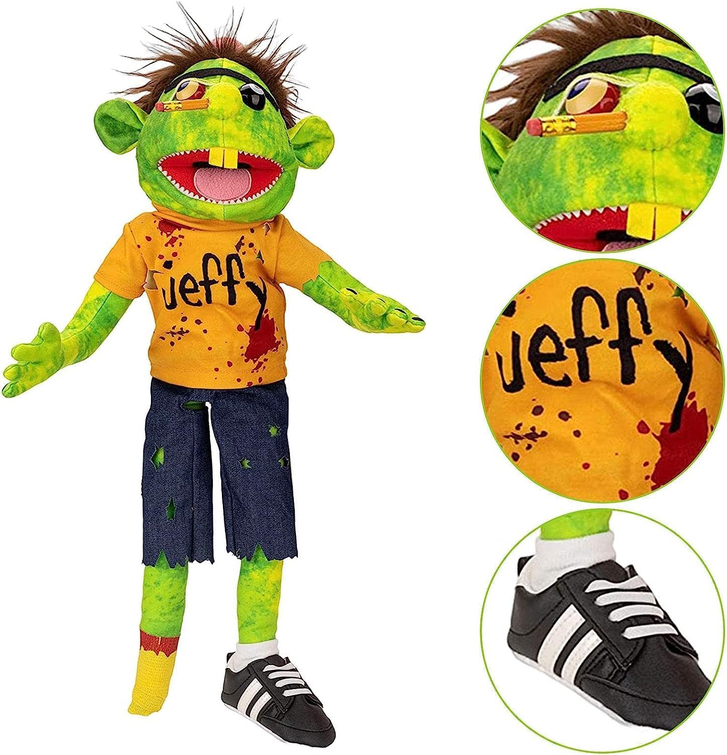 Jeffy Zombie Halloween Hand Puppet Soft Toy with Accessories and Storage Bag