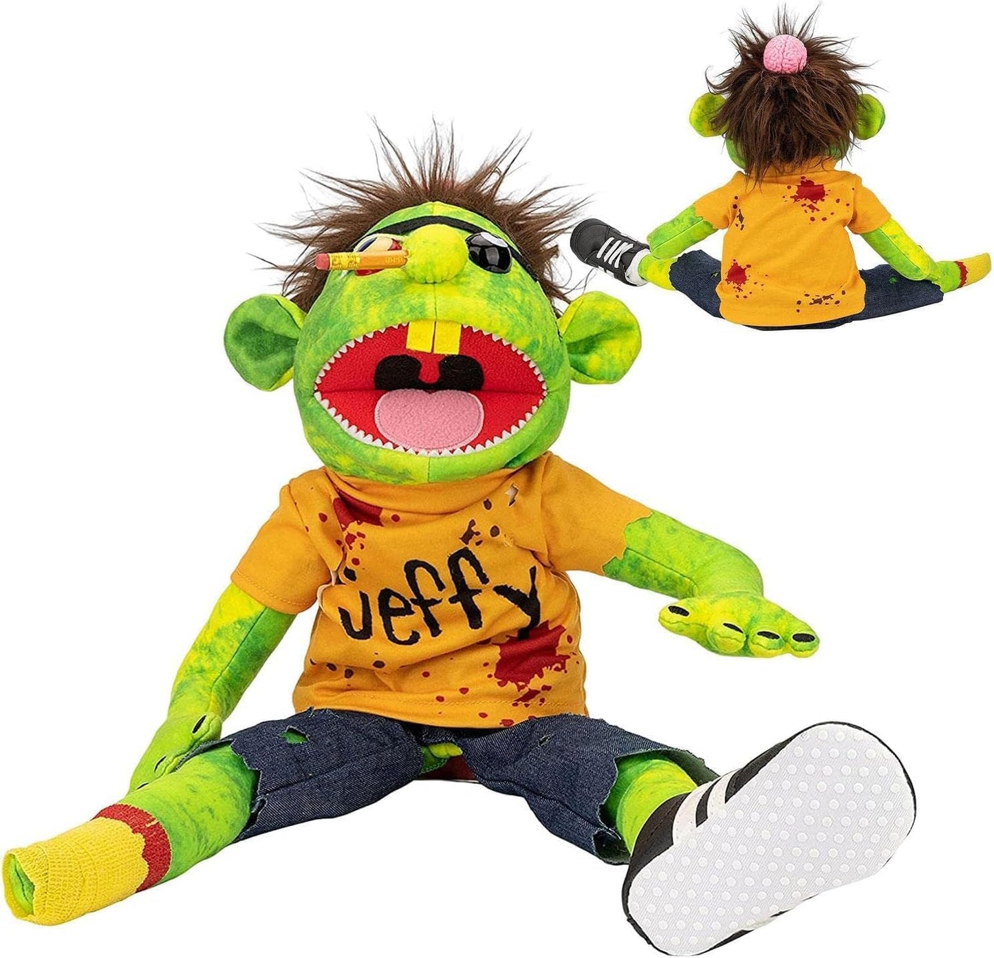 Jeffy Zombie Halloween Hand Puppet Soft Toy with Accessories and Storage Bag