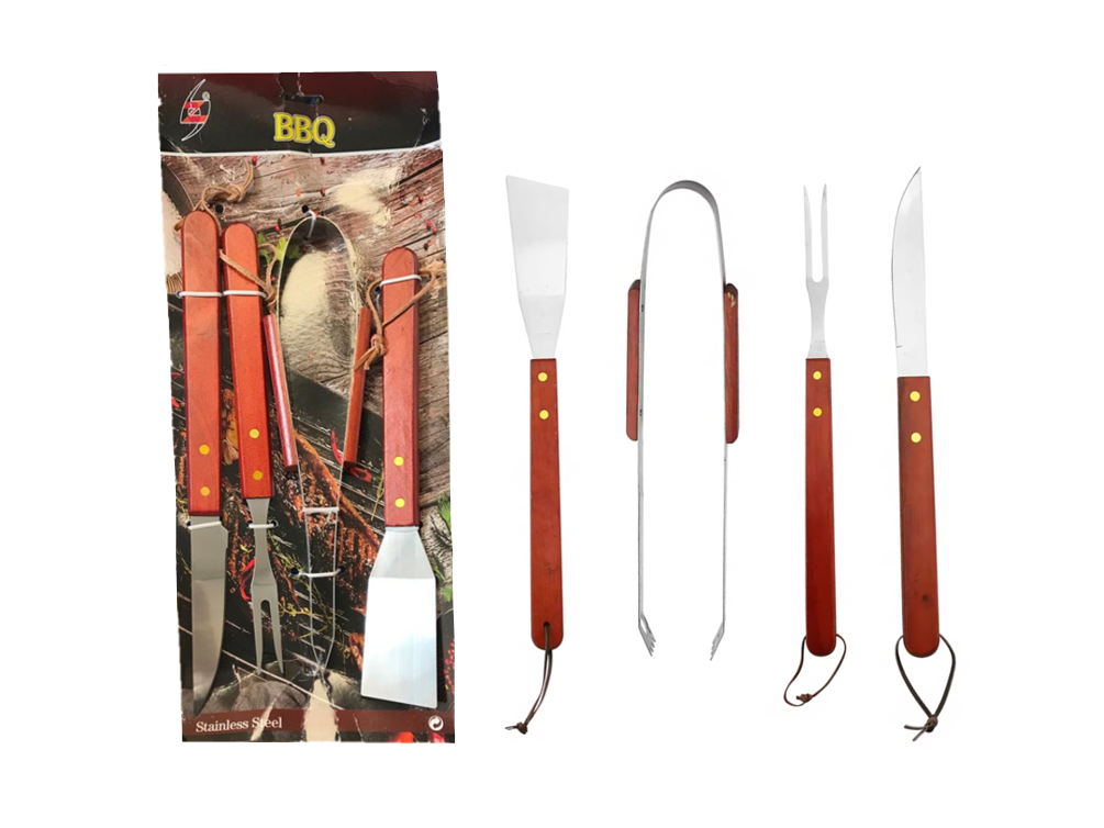 Metal BBQ Carving Knife Tongs Fork Spatula Set 33 cm 7192