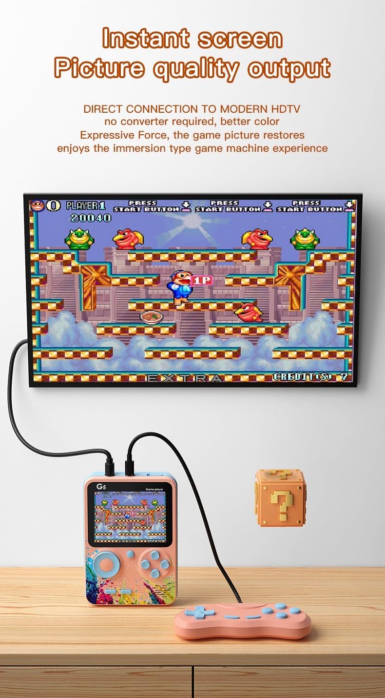 Handheld Classic Games Console 500 in 1 - Rechargeable Multicoloured + Controller