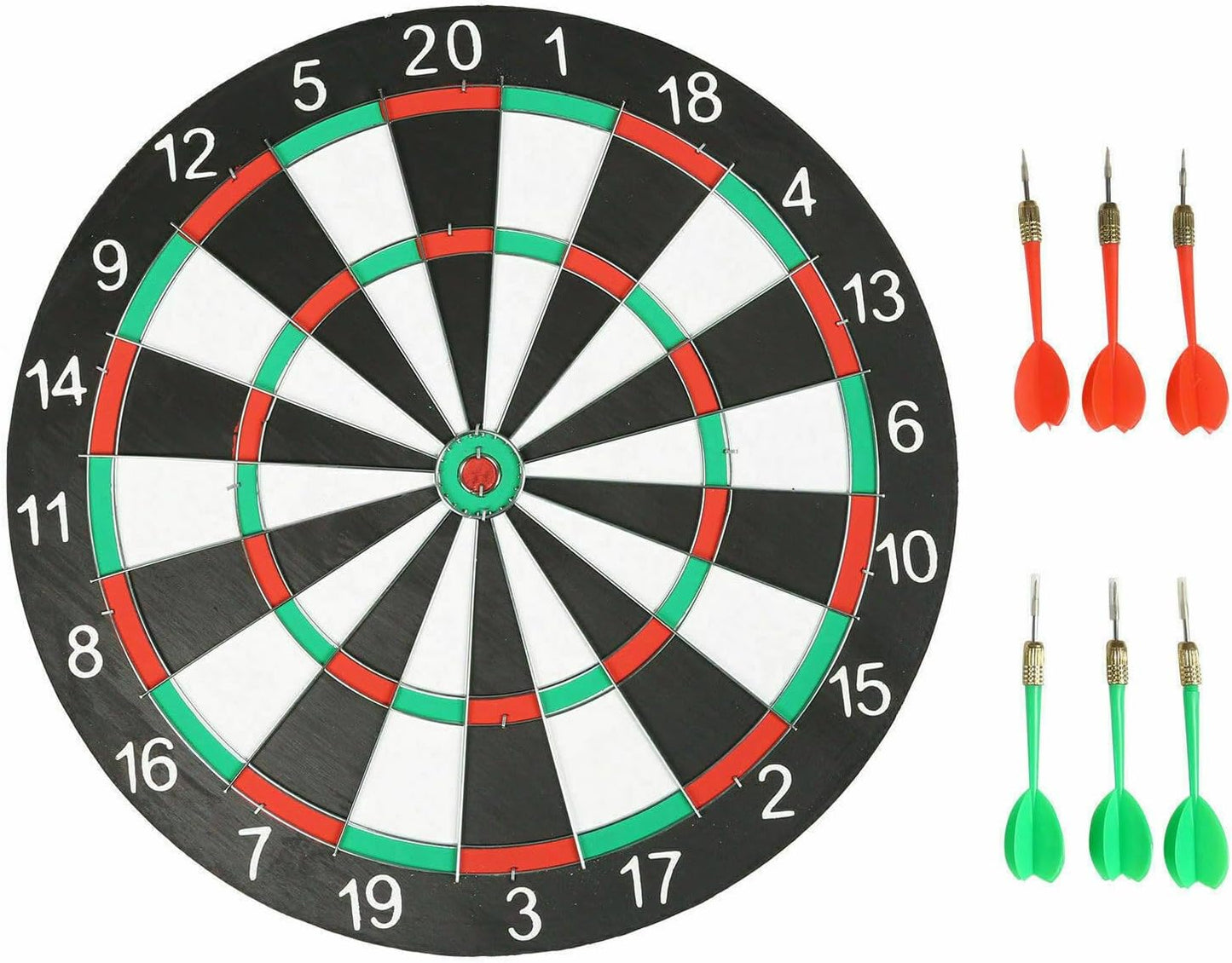 Full Size 17" Double Sided Dart Board with 6 Darts Complete Set plus Reverse Side Archery Style Target